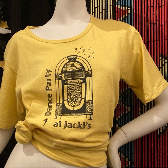 Vintage 80s Lemon Yellow Juke Box T-shirt sz M - Picture 1 of 6